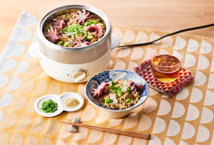 イイダコと枝豆の玄米炊き込みご飯